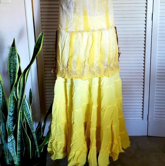 Popular Yellow Free People Embroidered Tie-Dye Set - Picture 4 of 9